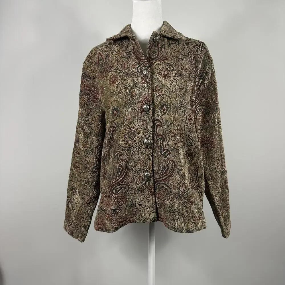 Erin London Bohemian Paisley‎ Floral Jacket Brown Women's Outerwear Fall Casual